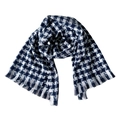 Classic blue and white gingham check scarf with soft fringe trim and lightweight texture - 200x68cm / Black