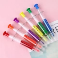 Creative syringe-shaped highlighter set in six vibrant colors with clear 5ml scale markers - Double-Ended Large Syringe Highlighter