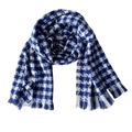 Classic blue and white houndstooth scarf featuring long fringe edges for winter warmth - 200x68cm / Navy Blue