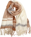 Classic beige and brown striped tassel scarf in soft fabric for autumn winter season - 185X50+10cm / Khaki