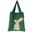 Sac fourre-tout en tricot vert avec broderie lapin blanc et design de poignée côtelée - Vert