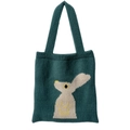 Sac fourre-tout en tricot vert foncé avec motif lapin blanc et texture douce - Vert Haricot