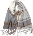 Gray and brown herringbone plaid scarf with tassel fringe in a soft knit style - 185X50+10cm / Gray