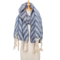 Sciarpa a maglia spessa a righe diagonali bianche e blu con nappe grosse per l'inverno - Blu Notte