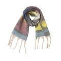 Detail of thick winter shawl with colorful polka dots, mosaic patterns and tassels - 185x40+15cm / Gray