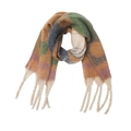 Detail of multi-color thick knit scarf with oversized tassels and gradient earth tones - 185x40+15cm / Army Green