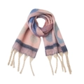 Close-up of pastel geometric dot knit scarf with chunky tassels and soft texture - 185x40+15cm / Blue