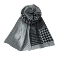 Thick knit houndstooth scarf with black and grey cable textures and ribbed edges - Gray And Black Patchwork Style / Gray