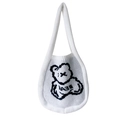 Sac fourre-tout en tricot blanc orné d'un motif ours noir avec une anse unique - 35x34cm / Blanc