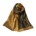Knit scarf with yellow cable knit textures and black-yellow houndstooth pattern - Camel And Black Patchwork Style / Camel