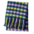Écharpe épaisse à carreaux bleu marine, rose et jaune avec des pompons longs - Carreaux Rose et Vert