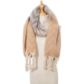 Sciarpa invernale spessa in mohair a righe grigie e beige con nappe intrecciate - Cachi