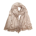 Klassieke pied-de-poule sjaal in beige en crème met zachte franjes voor de winter - Khaki