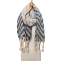 Thick knit faux mohair scarf with grey and white wave pattern and twisted tassels - Blue