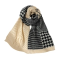 Thick knit winter scarf featuring houndstooth pattern and cream cable knit texture - Apricot And Black Patchwork Style / Apricot