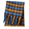 Sciarpa invernale a quadri blu, marroni e gialli con spesse frange decorative - Quadri Giallo Marrone