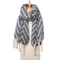 Grey and cream chevron chunky knit scarf with thick twisted tassels and fringe - Dark Gray