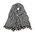 Klassieke zwart-witte sjaal met pied-de-poule patroon en zachte franjes voor de winter - Zwart