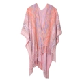 Poncho in maglia sfumata multicolore con lunghe frange e stile bohémien casual - 165x88cm / Rosa