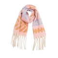 Bufanda gruesa de punto rosa con patrones jacquard geométricos y borlas largas - Rosa