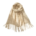 Beige plaid scarf with tassels and heart pattern in a soft autumn winter style - Apricot