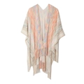 Rainbow knit shawl with fringe trim and gradient colors for women in loose cape style - 165x88cm / Beige