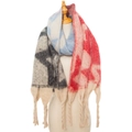 Thick knit star pattern shawl scarf with long tassels in grey blue and red colors - 185cmx40cm / Red & Black