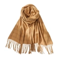 Mustard yellow checkered scarf with tassels and heart pattern in knit texture - Camel
