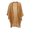 Detail of gold hollow knit shawl featuring metallic texture and long hanging fringe trim - 130x125+10x2cm / Pure Gold Color