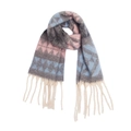 Écharpe en maille géométrique rose bleu et gris avec de longues franges épaisses - Gris