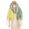 Thick winter scarf with yellow and grey star pattern and chunky knit tassels - 185cmx40cm / Yellow-Green