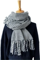 Écharpe classique à motif pied-de-poule noir et blanc pour femme avec bordures à franges - 200X50CM / Noir