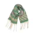Écharpe d'hiver épaisse avec motif chevrons vert et rose et pompons crème - Vert