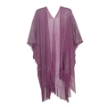 Dark purple glitter knit shawl with metallic yarn and long fringe tassels for women - Purple