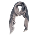Detail view of winter shawl showing soft gray-blue block pattern and delicate fringe edges - XJ5-6 Black Argyle