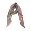 Detail of dark green and brick red geometric checkered scarf with fine fringe edges - XJ5-7 Green Argyle