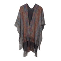 Scialle in maglia sfumata multicolore con frange nei toni del ruggine e del blu - 165x88cm / Grigio Scuro Nero