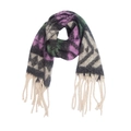 Écharpe épaisse en maille avec motifs géométriques colorés et longues franges - Noir