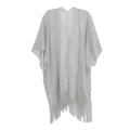 Silver grey metallic knit shawl with fringe tassels and subtle shimmer texture - Silver Gray