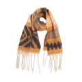 Écharpe épaisse tricotée ocre et grise avec motif jacquard chevrons et franges - Chameau