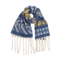 Écharpe ethnique en maille avec motifs bleus et larges pompons crème - Bleu Marine