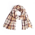 Écharpe classique à carreaux kaki avec rayures roses et longues franges pour l'automne-hiver - Plaid beige