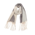 Thick geometric scarf with grey and beige color blocks and long fringe tassels - 185x40+15cm / Gray