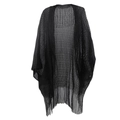 Black hollow-out knit cardigan with long tassels, lightweight summer boho beach cover-up - Black