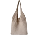 Borsa tote in maglia beige lavorata a mano con design a rete e base rinforzata - 35cm / 02# Cachi Chiaro