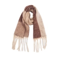 Long scarf with earth tone color blocking and tassels made of thick knit fabric - 185x40+15cm / Beige Coffee