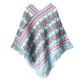 Poncho etnico bianco lavorato a maglia con motivo a zigzag rosa e frange lunghe - Bianco