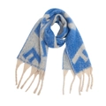 Winter boucle knit scarf with blue and white F-letter jacquard and chunky tassels - Royal Blue