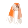 Thick autumn-winter plaid scarf with orange and cream color blocks and long fringe - 185x40+15cm / Orange