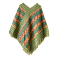 Ethnic knit poncho in bright yellow with vibrant geometric patterns and long tassels - Tops / Green
